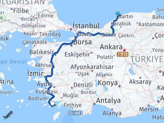 Bartın Amasra Datça Muğla Arası Kaç Km - Yol Haritası
