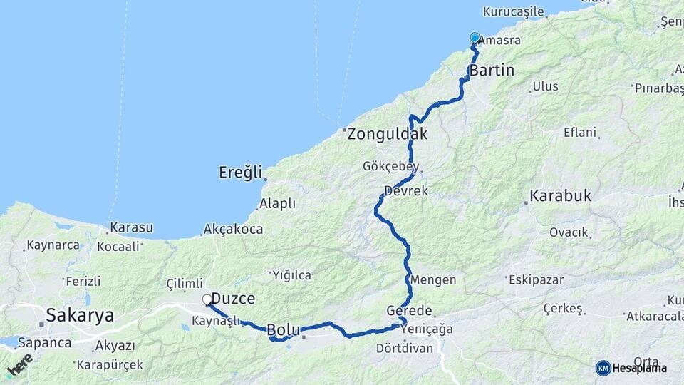 Bartın Amasra Düzce Arası Kaç Km - Yol Haritası
