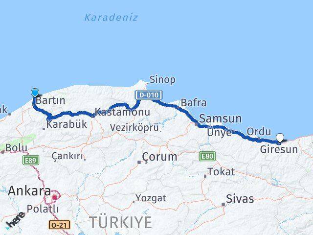 Bartın Amasra Giresun Arası Kaç Km - Yol Haritası