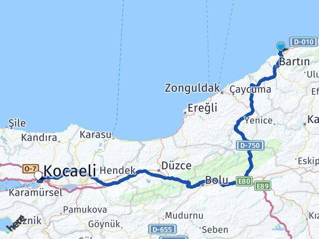 Bartın Amasra İzmit Kocaeli Arası Kaç Km - Yol Haritası