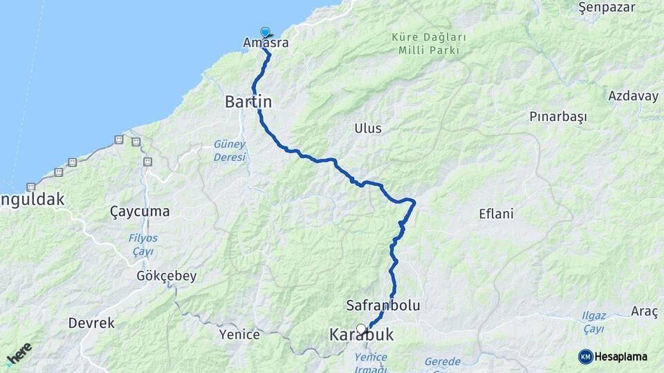 Bartın Amasra Karabük Arası Kaç Km - Yol Haritası