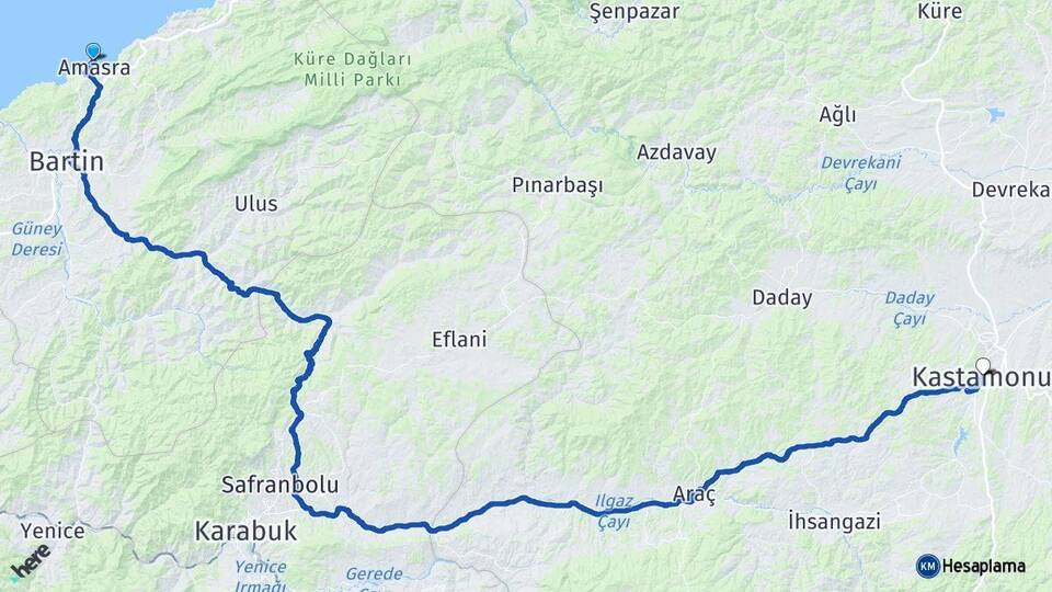 Bartın Amasra Kastamonu Arası Kaç Km - Yol Haritası
