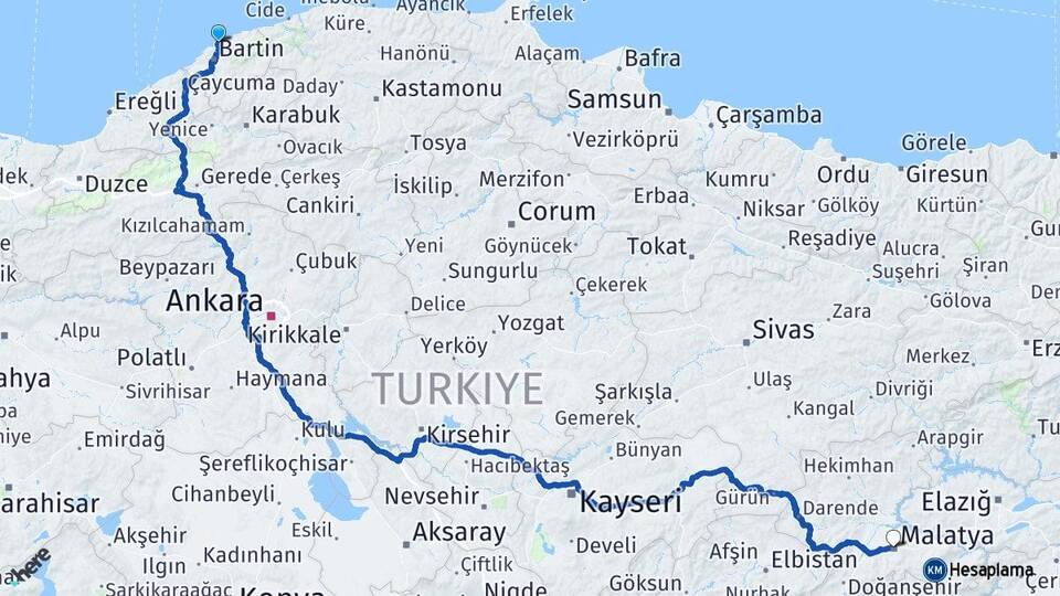 Bartın Amasra Malatya Arası Kaç Km - Yol Haritası