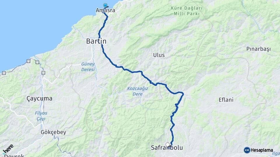 Bartın Amasra Safranbolu Karabük Arası Kaç Km - Yol Haritası