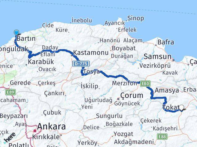 Bartın Amasra Tokat Arası Kaç Km - Yol Haritası