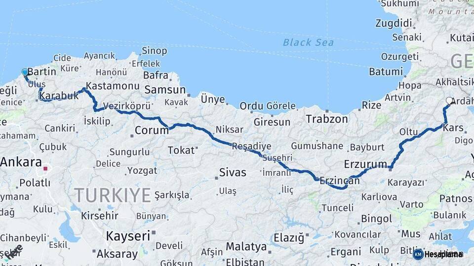 Bartın Ardahan Arası Kaç Km - Yol Haritası