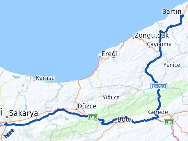 Bartın Arifiye Sakarya Arası Kaç Km - Yol Haritası