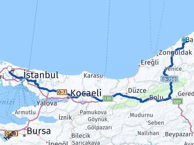 Bartın Arnavutköy İstanbul Arası Kaç Km - Yol Haritası