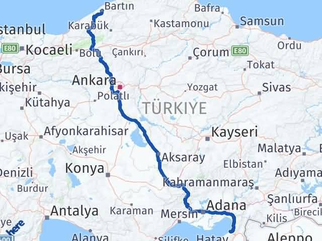 Bartın Arsuz Hatay Arası Kaç Km - Yol Haritası