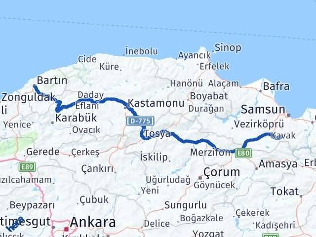 Bartın Asarcık Samsun Arası Kaç Km - Yol Haritası