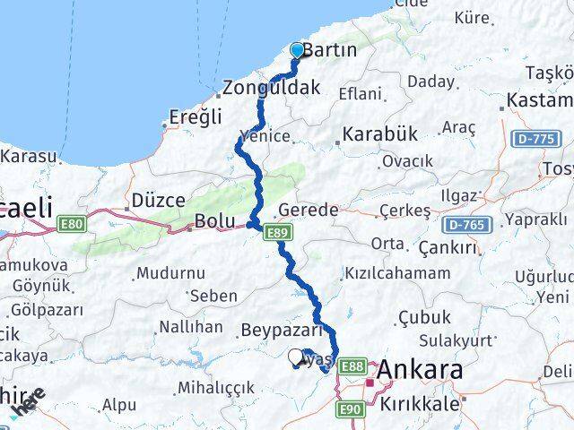 Bartın Ayaş Ankara Arası Kaç Km - Yol Haritası