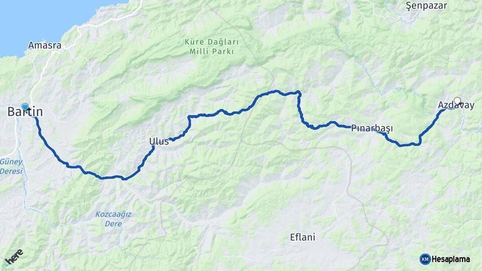 Bartın Azdavay Kastamonu Arası Kaç Km - Yol Haritası