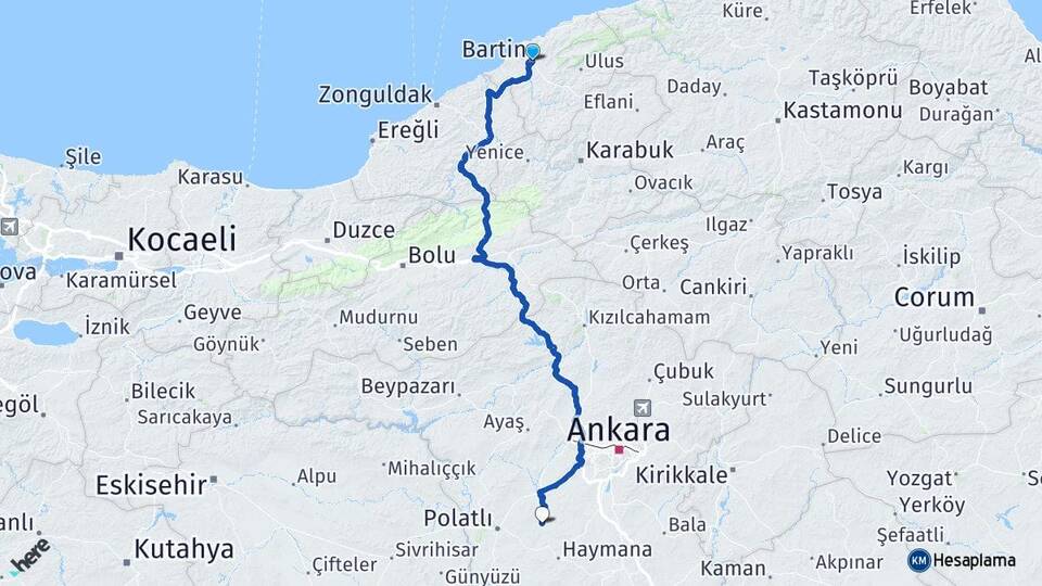Bartın Babayakup Polatlı Ankara Arası Kaç Km - Yol Haritası