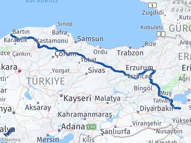Bartın Bahçesaray Van Arası Kaç Km - Yol Haritası