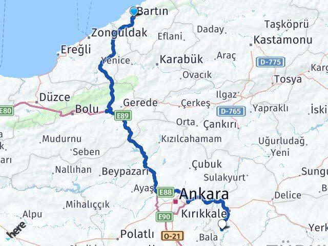 Bartın Bahşili Kırıkkale Arası Kaç Km - Yol Haritası