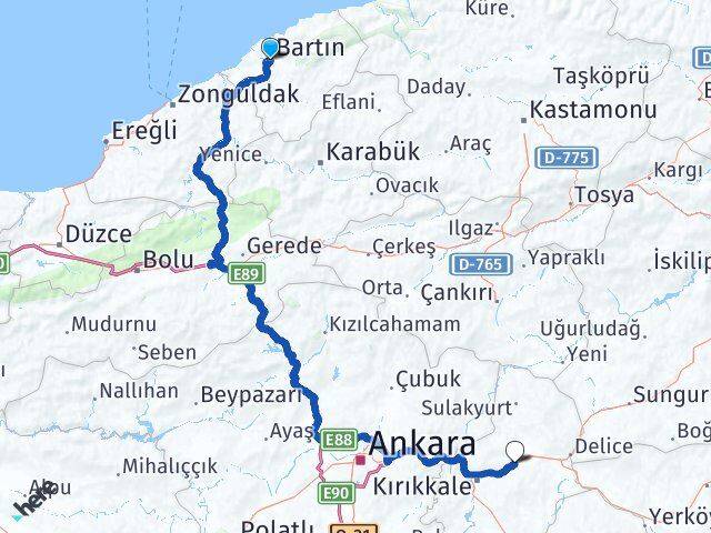 Bartın Balışeyh Kırıkkale Arası Kaç Km - Yol Haritası