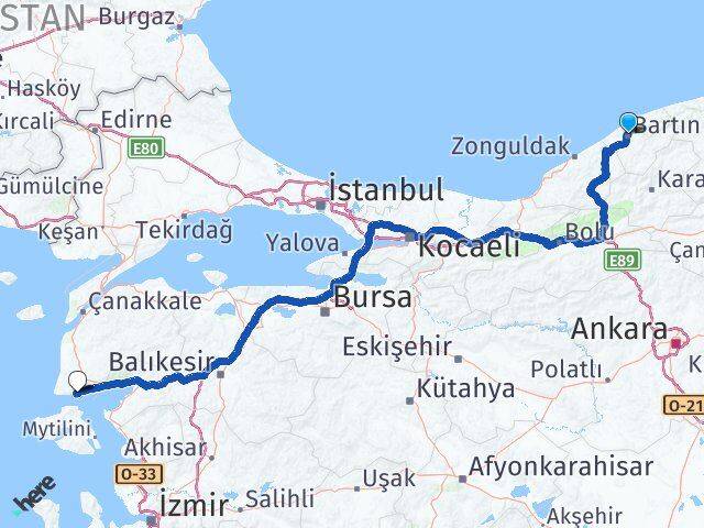 Bartın Behram Ayvacık Çanakkale Arası Kaç Km - Yol Haritası
