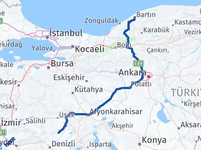 Bartın Bekilli Denizli Arası Kaç Km - Yol Haritası