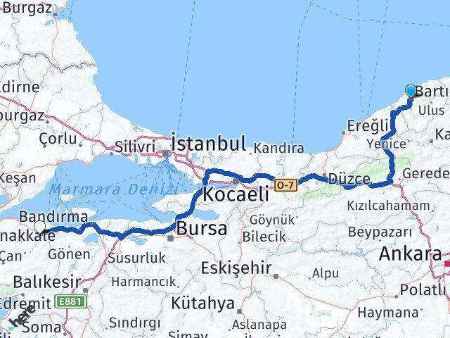 Bartın Biga Çanakkale Arası Kaç Km - Yol Haritası