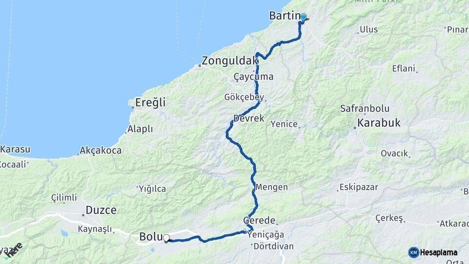Bartın Bolu Arası Kaç Km - Yol Haritası