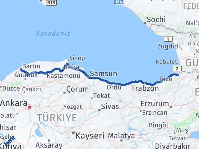 Bartın Borçka Artvin Arası Kaç Km - Yol Haritası