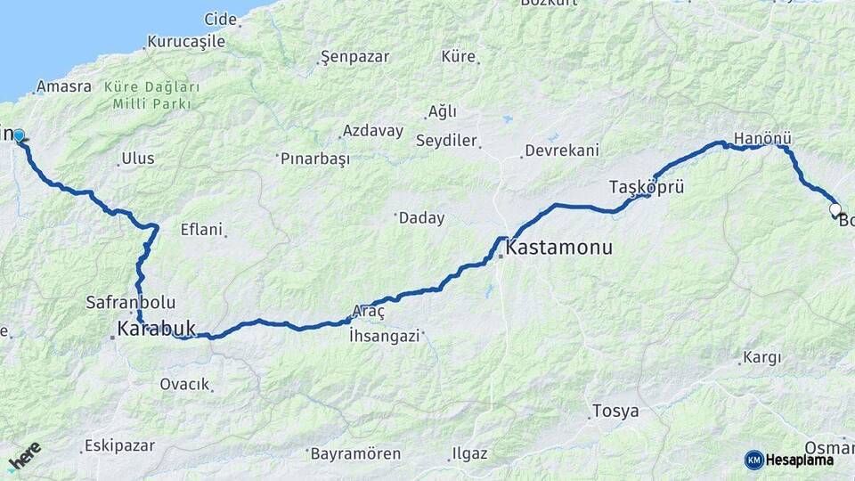 Bartın Boyabat Sinop Arası Kaç Km - Yol Haritası