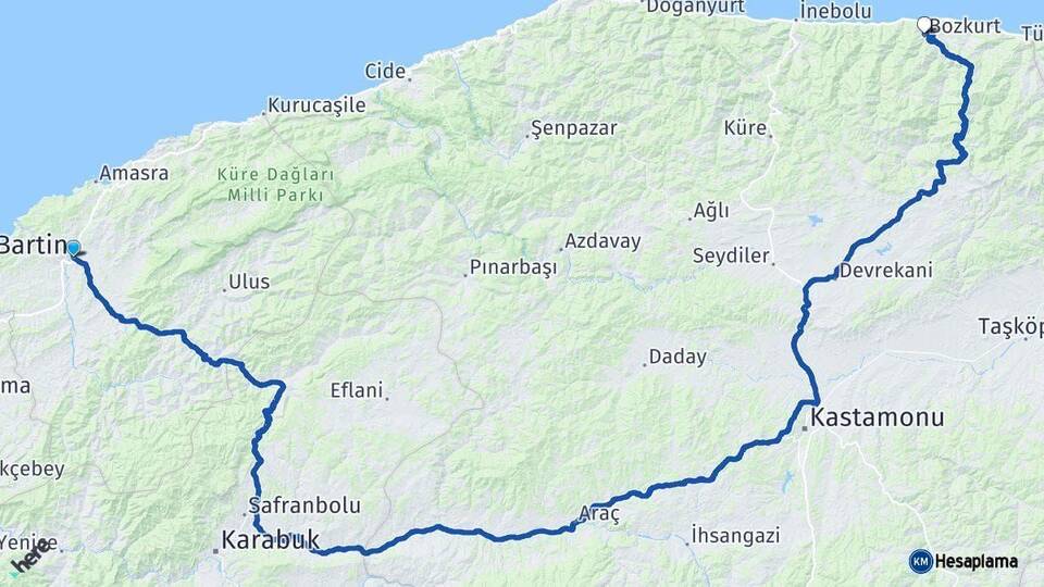 Bartın Bozkurt Kastamonu Arası Kaç Km - Yol Haritası