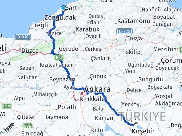 Bartın Boztepe Kırşehir Arası Kaç Km - Yol Haritası