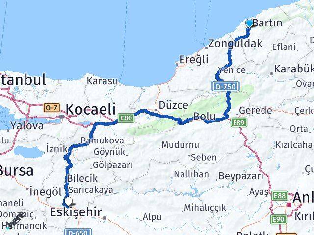 Bartın Bozüyük Bilecik Arası Kaç Km - Yol Haritası