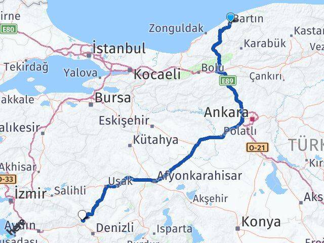Bartın Buldan Denizli Arası Kaç Km - Yol Haritası