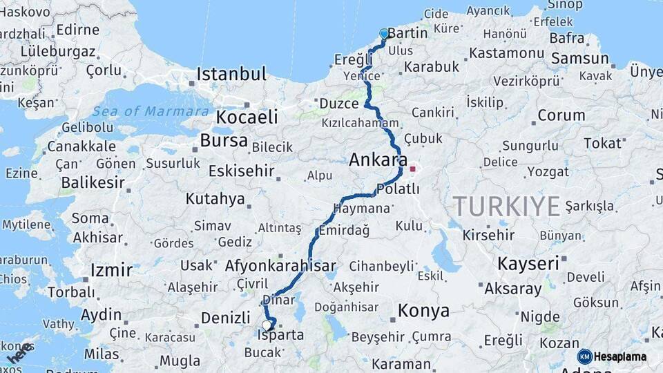 Bartın Burdur Arası Kaç Km - Yol Haritası