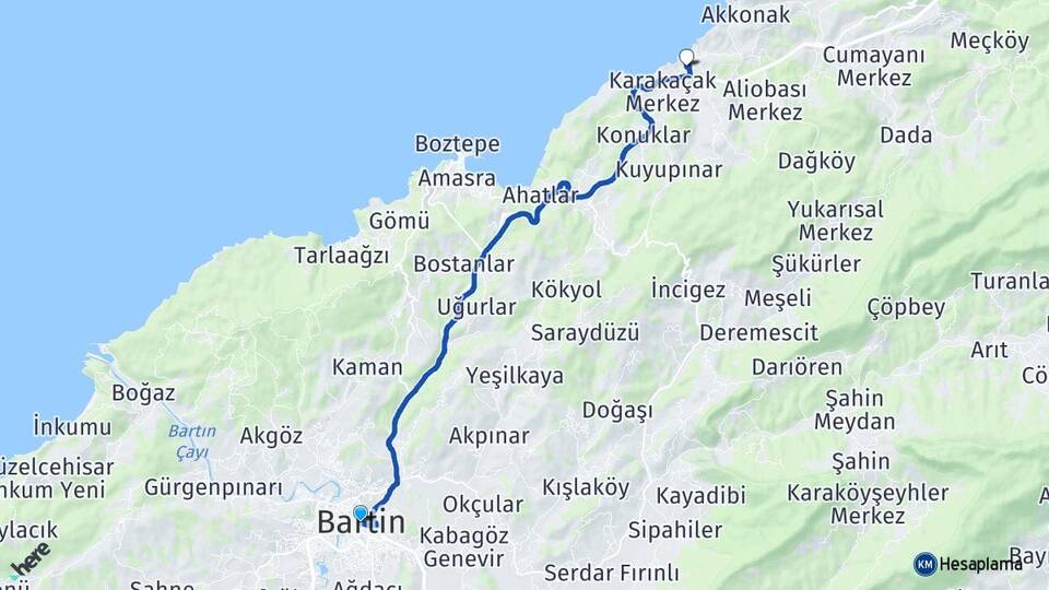 Bartın Çakrazşeyhler Amasra Arası Kaç Km - Yol Haritası