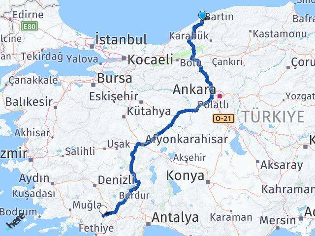 Bartın Çameli Denizli Arası Kaç Km - Yol Haritası