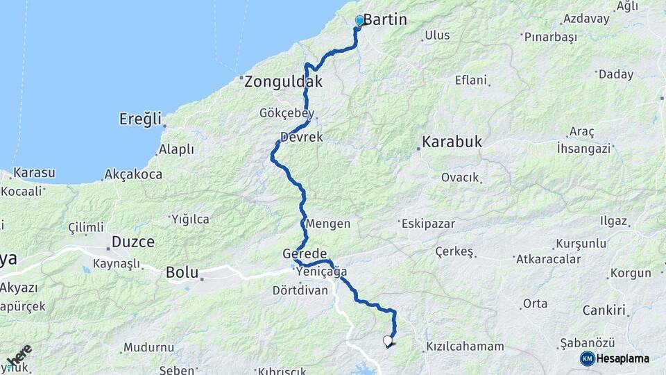 Bartın Çamlıdere Ankara Arası Kaç Km - Yol Haritası