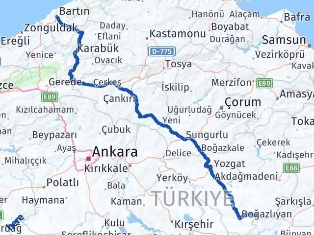 Bartın Çandır Yozgat Arası Kaç Km - Yol Haritası