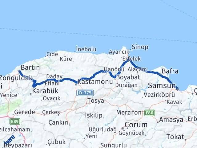 Bartın Canik Samsun Arası Kaç Km - Yol Haritası
