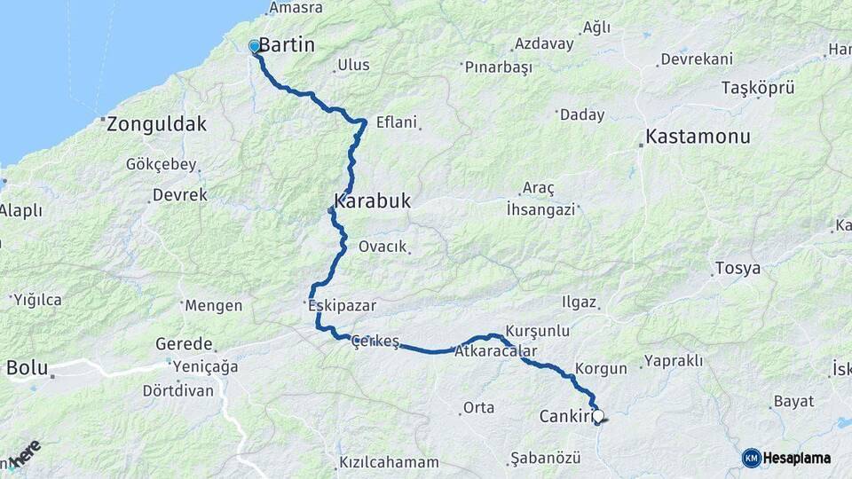 Bartın Çankırı Arası Kaç Km - Yol Haritası