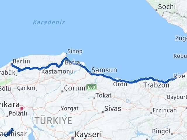 Bartın Çayeli Rize Arası Kaç Km - Yol Haritası