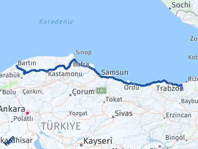 Bartın Çaykara Trabzon Arası Kaç Km - Yol Haritası