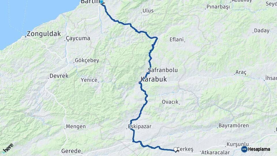 Bartın Çerkeş Çankırı Arası Kaç Km - Yol Haritası