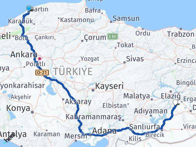 Bartın Çermik Diyarbakır Arası Kaç Km - Yol Haritası