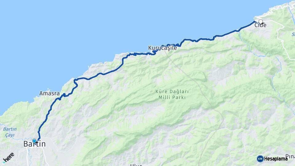 Bartın Cide Kastamonu Arası Kaç Km - Yol Haritası