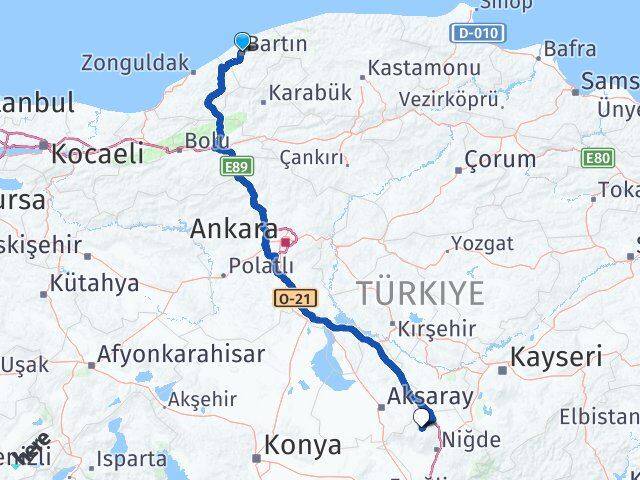 Bartın Çiftlik Niğde Arası Kaç Km - Yol Haritası