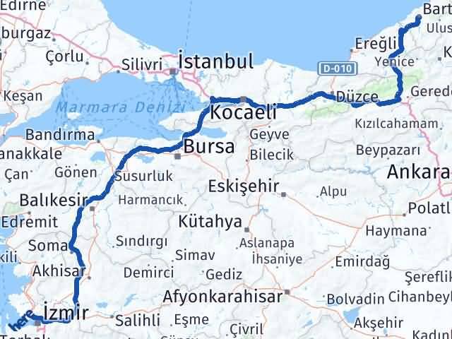 Bartın Çiğli İzmir Arası Kaç Km - Yol Haritası