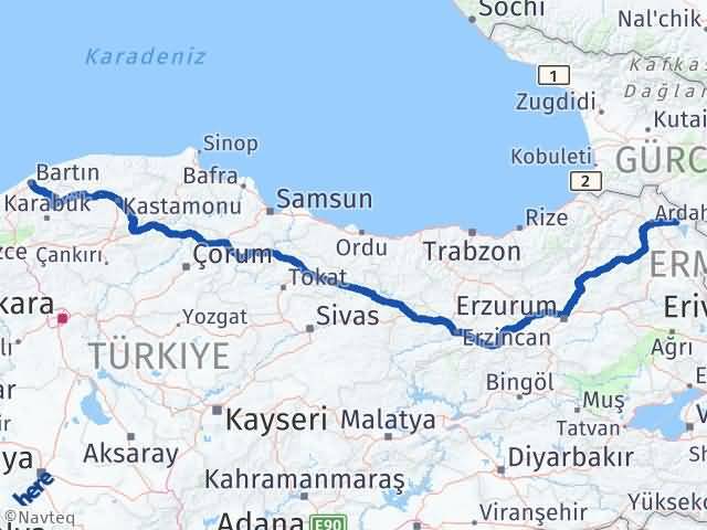 Bartın Çıldır Ardahan Arası Kaç Km - Yol Haritası