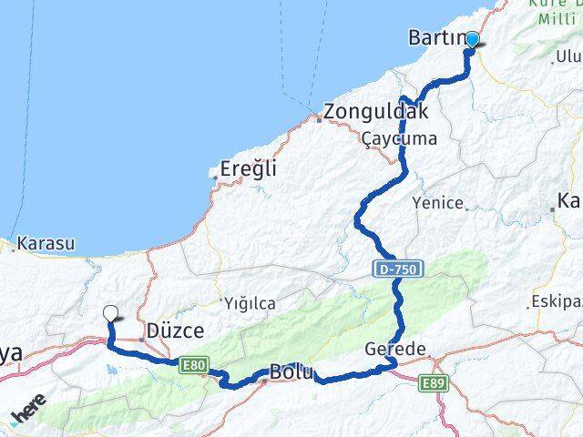 Bartın Çilimli Düzce Arası Kaç Km - Yol Haritası