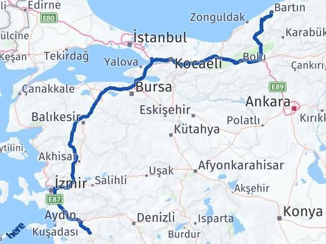 Bartın Çine Aydın Arası Kaç Km - Yol Haritası