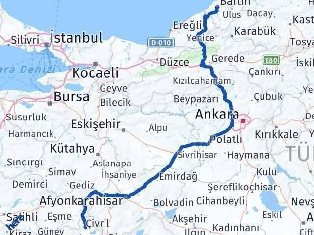 Bartın Çivril Denizli Arası Kaç Km - Yol Haritası