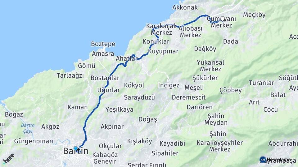 Bartın Cumayanı Amasra Arası Kaç Km - Yol Haritası