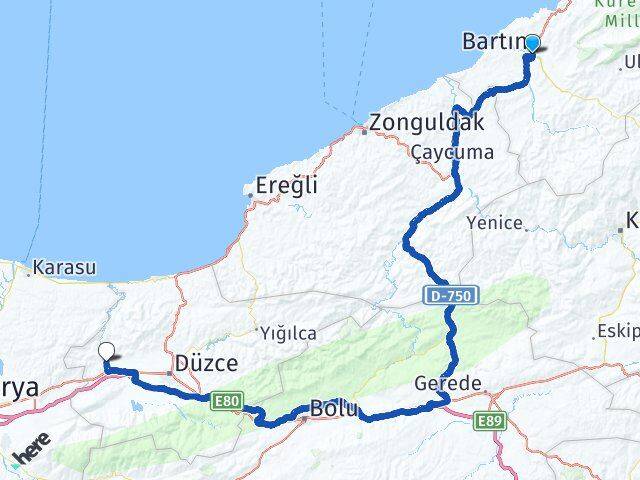 Bartın Cumayeri Düzce Arası Kaç Km - Yol Haritası